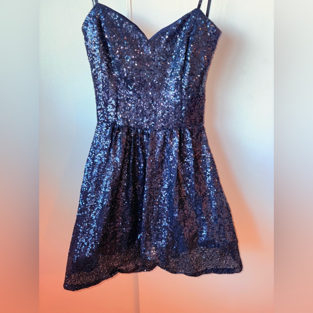 Strapless Navy Blue Sequin Mini Dress